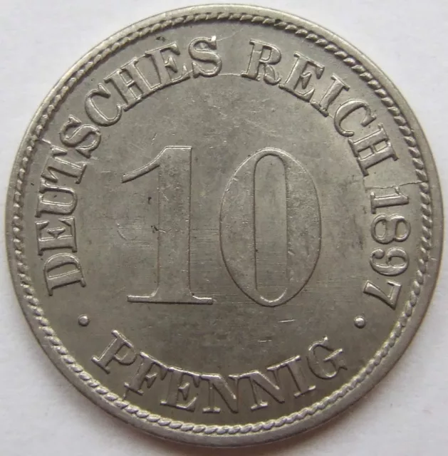Moneta Reich Tedesco Impero Tedesco 10 Pfennig 1897 G IN Extremely fine