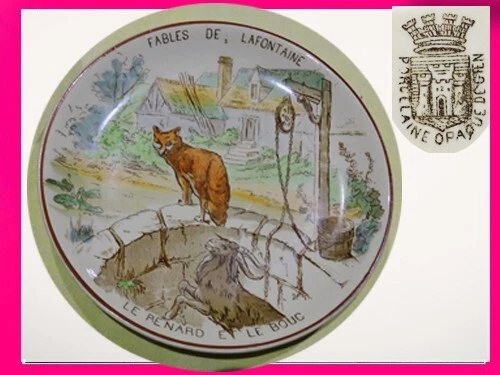 Assiettes 18 éme  Les Fables de LAFONTAINE  Le RENARD et Le BOUC  GIEN