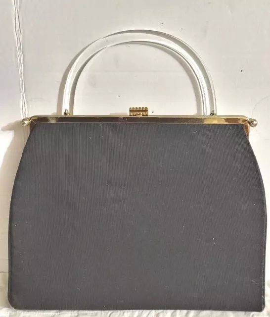 Vintage 1950s L&M Bags by Edward  Black Handbag  Lucite/Acrylic Handle Purse