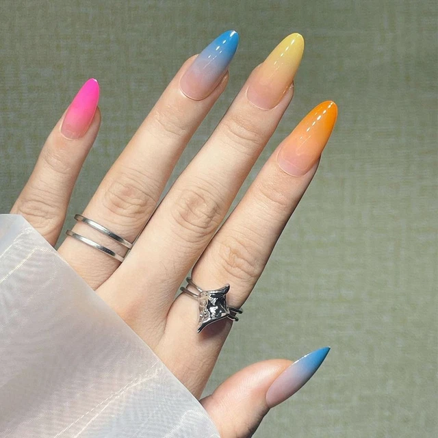 einfacher Stil DIY Volle Abdeckung Mandel Französisch Lange Gefälschte Nägel