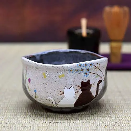 Kutani ware Matcha Wan Bowl Tea Cup Ceremony Cats Ceramic Made in Japan