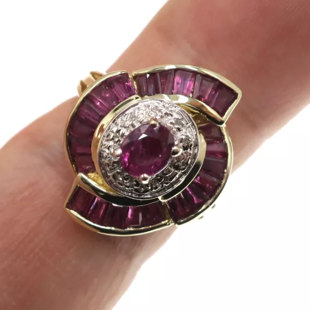 Fabulous 10k Solid Yellow Gold 1ct Natural Ruby Diamond Ballerina Ring Size 6