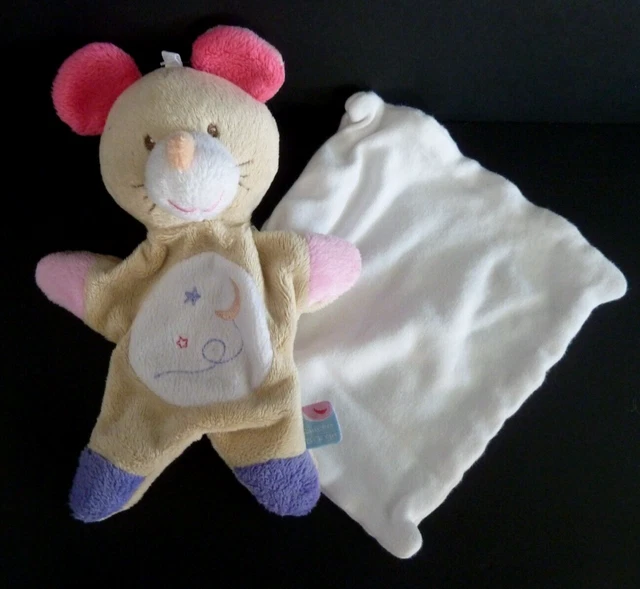 N. Doudou Sucre D'orge Souris Mouchoir Blanc Rose Violet Beige Lune Etoile Ttbe