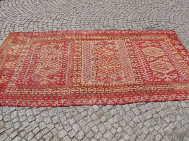 Alter Oushak-Teppich, großer verblasster Kelim-Teppich, antiker... 3