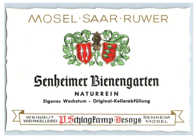 1970's-80's Senheimer Bienengarten Naturrein German Wine Label Original S19E