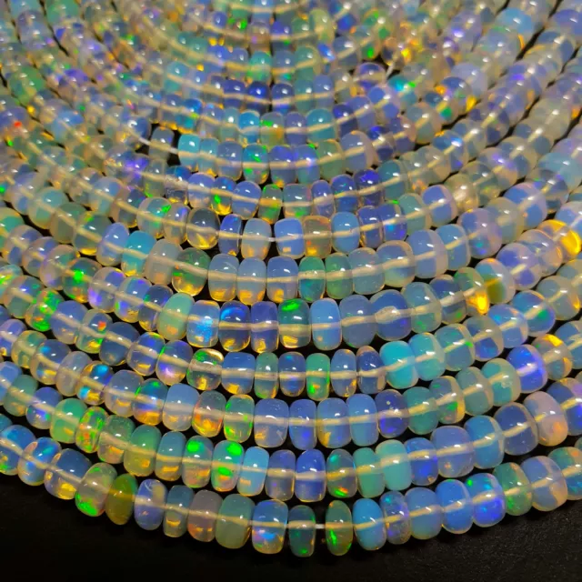 Naturel Éthiopien Opale Rondelle Lisse Gemme Multi Feu Perles 4-7 MM 52 CT