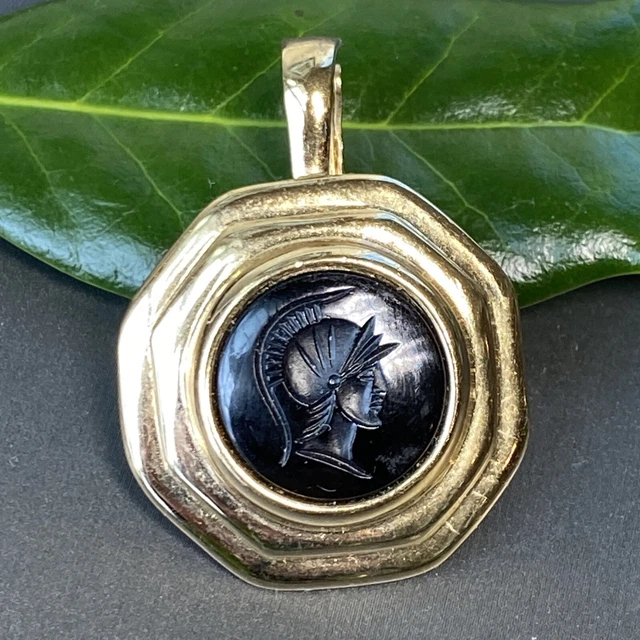Vintage Greek or Roman Warrior Soldier Intaglio Carved Cameo Pendant 1980s 1.5" Vintage Greek or Roman Warrior Soldier Intaglio Carved Cameo Pendant 1980s 1.5"