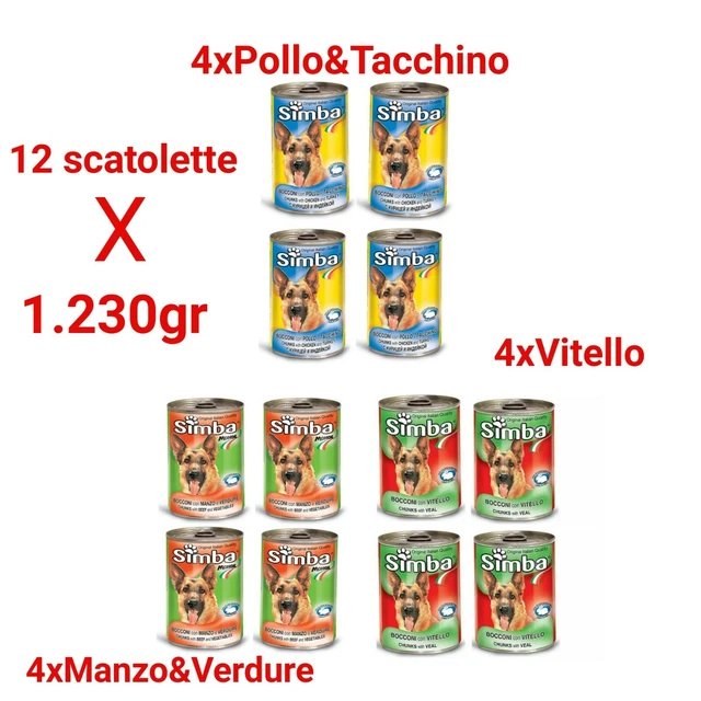 12 scatolette MONGE ALIMENTO CIBO BOCCONCINI PER CANE UMIDO 1230gr GUSTI MISTI