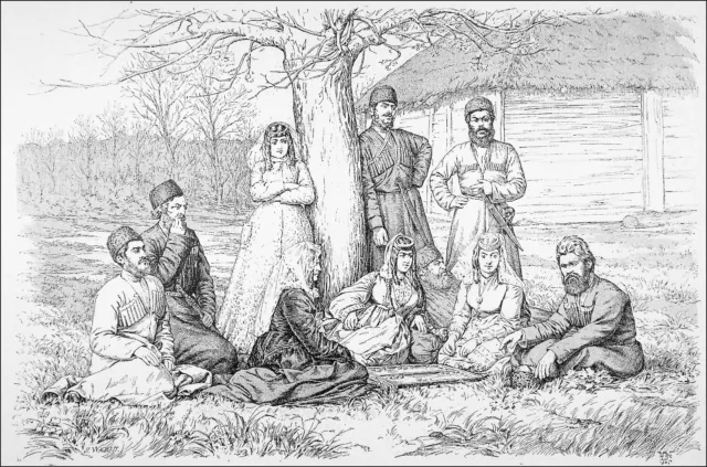 RUSSIE (Géorgie): HABITANTS d'IMÉRITHIE à ODESSA (Ukraine) au 19e s. - Gravure