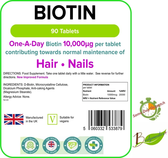 Lindens Biotin 10mg Tablets - 360 Pack - Contributes Towards Normal Hair And Nail Strength For Women & Men With Each Serving Contains 100X Nrv Of Biotin - UK Manufacturer, Letterbox Friendly - View #7