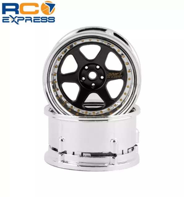 DS Racing Drift Element 6 Spoke Drift Wheels (Black & Chrome w/Gold DSCDE213