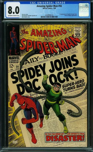 Amazing Spider-Man #56 Cgc 8.0 Ow-W Marvel Comics 1968 Doc Ock 1St Captain Stacy