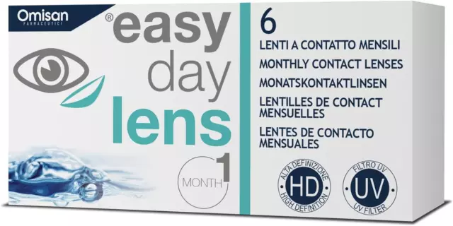 6 Lenti a Contatto Mensili Easy Day Lens Filtro UV HD Morbide Correzione Miopia