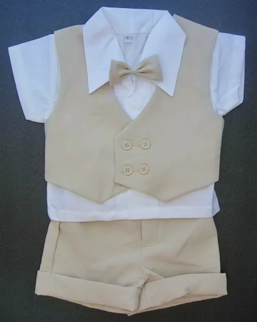 BABY BOY OUTFIT 4 Piece Formal Beige Special Occasion Suit Wedding Christening