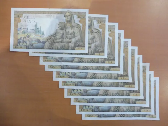 Tres Rare Serie De 10  Billets N° Suivant  1000 Francs Demeter  25/06/1943  Spl-