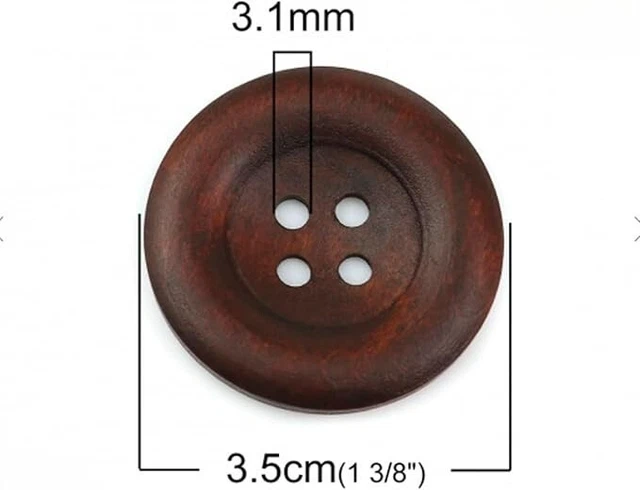 20 Edle Holzknöpfe Dunkelbraun – 35 Mm, 4-Loch, 5 Mm Stark, Für Jacken, Mäntel, Basteln & Scrapbooking
