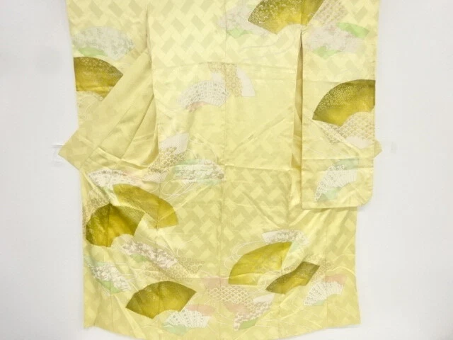 82960# Japanese Kimono / Antique Furisode / Embroidery / Butterfly & Cranes