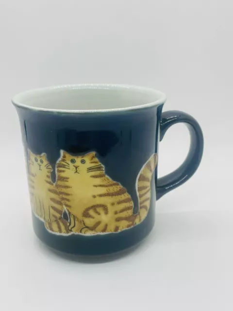 Vintage Otagiri 3 Orange Tabby Cats Ceramic Coffee Cup Mug Cobalt Blue