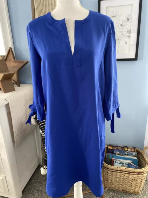 Donna Ricco Dress Tunic Shirt Dress 3/4 Sleeve Royal Blue Size 10 Medium Large