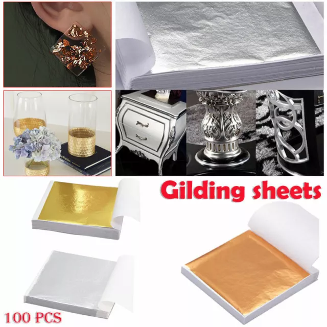 100X Gold Silver Copper Foil Leaf Paper Cake Decor Gilding Sheet Sticker 2