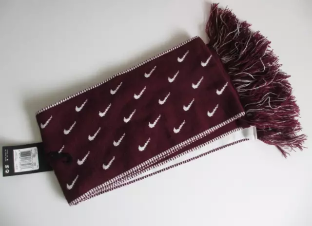 NIKE Unisex Swoosh Scarf Color Dark Beetroot Red White Size OSFM Maroon NWT