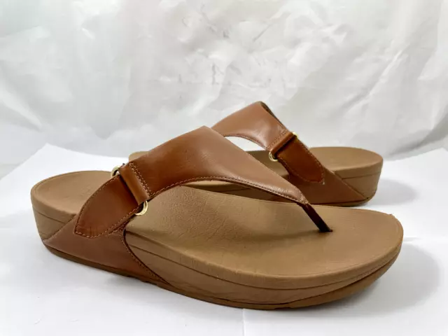 FitFlop Women's 10 Sarna Leather Toe Post Thong Slide Sandals Brown Reg $110