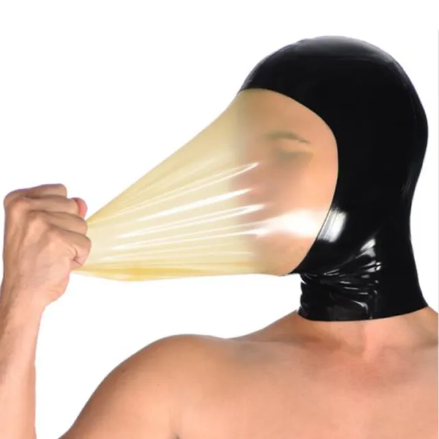 Latex Hood Mask with Sealed Breathing Bag for Experience Suffocation Back Zipper