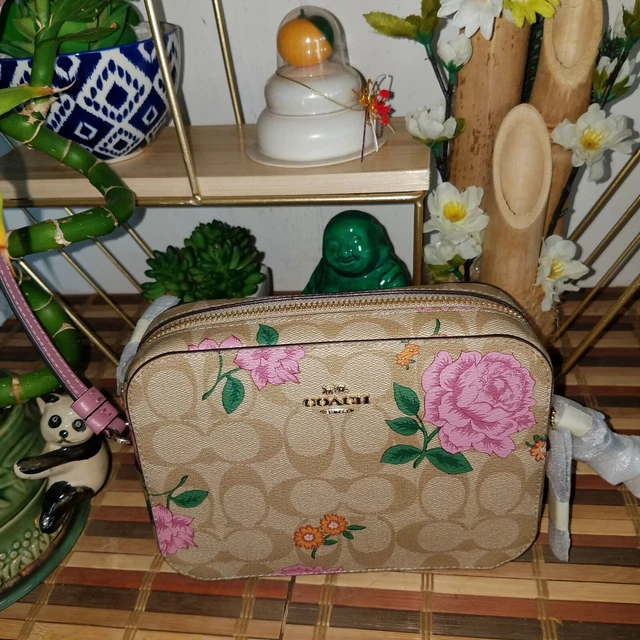 Coach mini camera bag in signature canvas with prairie rose print deals