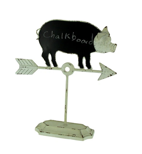 Vintage White Farmhouse Pig and Arrow Standing Chalkboard Sign
