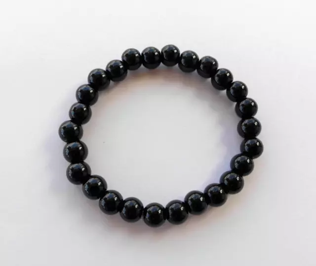 MENS   8" BLACK ONYX  8mm BEADED GEMSTONE STRETCH BRACELET  AAA+ NEW *USA