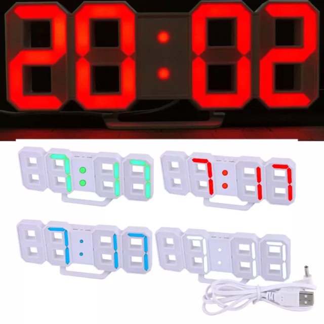 Digital LED Table Desk Night Wall Clock Alarm Watch 24/12 Hour 8.5"x3.5" rt