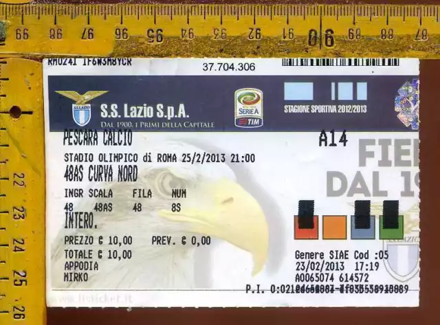 Biglietto Calcio Lazio Pescara 2013