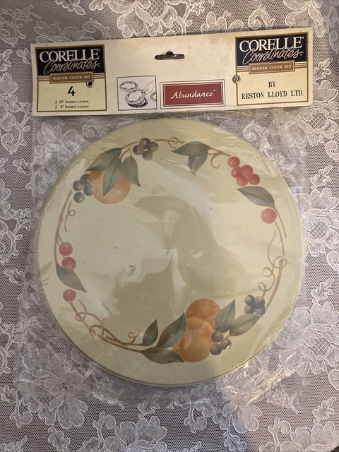 Juego de 4 cubiertas quemador de estufa Corelle Coordenadas Abundancia nuevo en paquete
