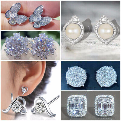 Creative Women 925 Silver Filled Stud Earring Cubic Zircon Anniversary Jewelry