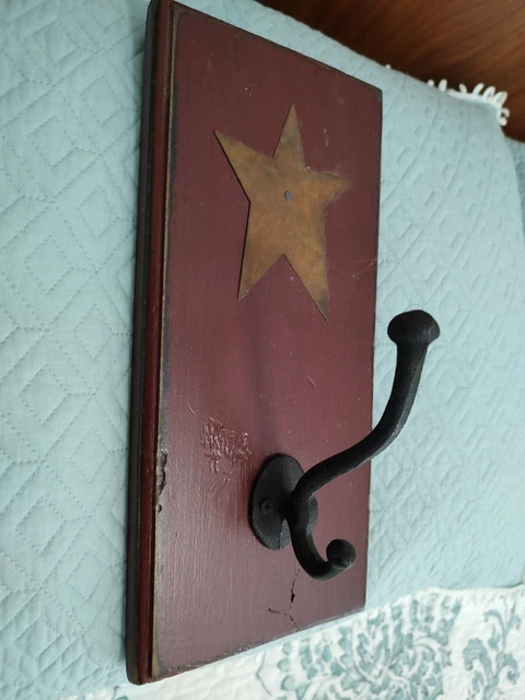 Vintage Farm House Wooden Metal Wall Coat Hook With Tin Star-Home or Tack Room