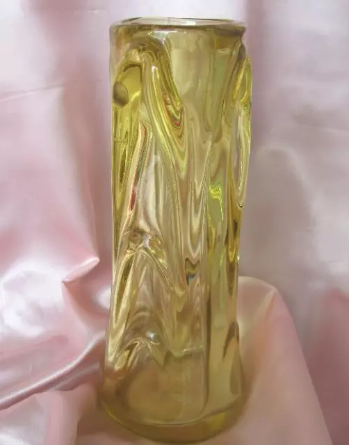 Vintage Italian Murano Citrine Yellow Crystal Glass Large Vase Handmade