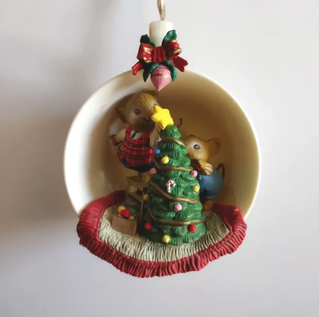 1990 Enesco M. Gilmore "Deck The Halls" Mice Cozy Cup Christmas Ornament