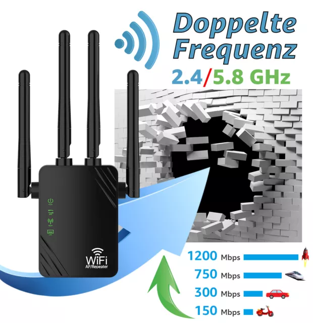 1200M WLAN Repeater Router Range Extender Wifi Signal Verstärker Booster 5G/2.4G