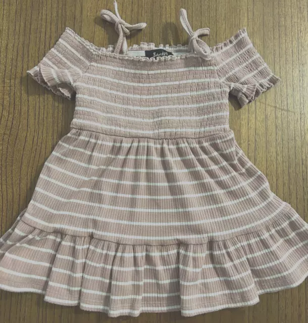 Baby Girls Bardot Junior Pink White Striped Dress Size 0 Excellent Condition