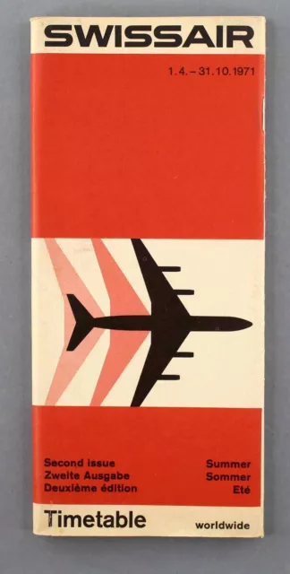 Swissair Airline Timetable Worldwide Summer 1971 Second Issue Flugplan