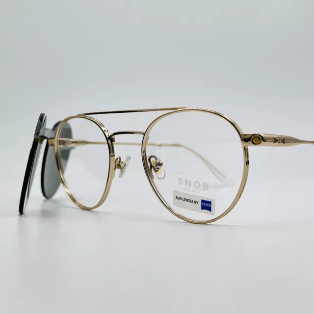 SNOB MILANO eyeglasses Ladies Round Gold Mod. Sancarlino With Sun Clip-On New