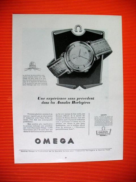 Publicite De Presse Omega Montre Chronometre Experience Sans Precedent Ad 1952