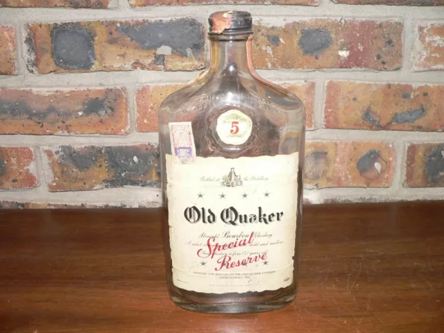 VINTAGE OLD QUAKER Special Reserve Pint Straight Bourbon Whiskey Bottle ...