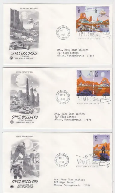 TurtlesTradingPost- Space Discovery- #3238-42- 1998 FDC- Artcraft Variety- 3 DIF