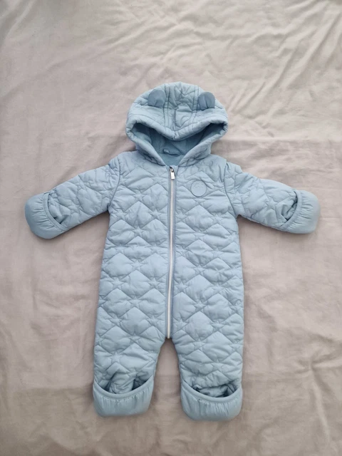 River Island Baby Boys Hooded Quilted Pramsuit/Snowsuit in Blue 3-6 Months