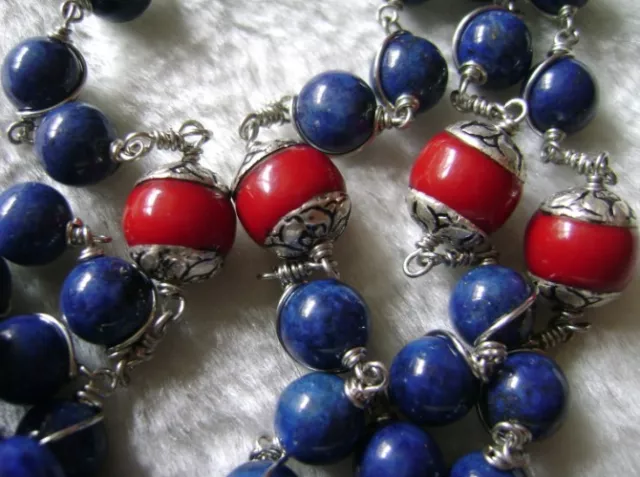 Sterling 925 Silver Lapis lazuli Beads Rosary CROSS CRUCIFIX CATHOLIC NECKLACE 3