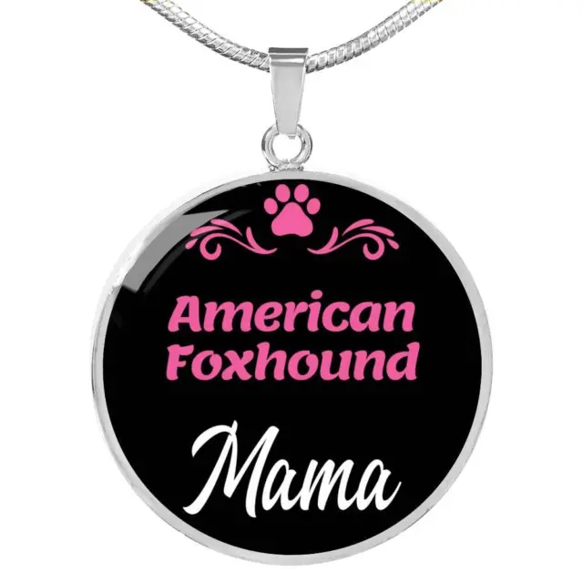 American Foxhound Mama Necklace Circle Pendant Stainless Steel or 18k Gold 18-2