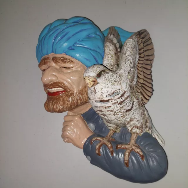 Bosson Chalkware Head Wall Decoration Turban Man Falcon Eagle Bird Fred Wright