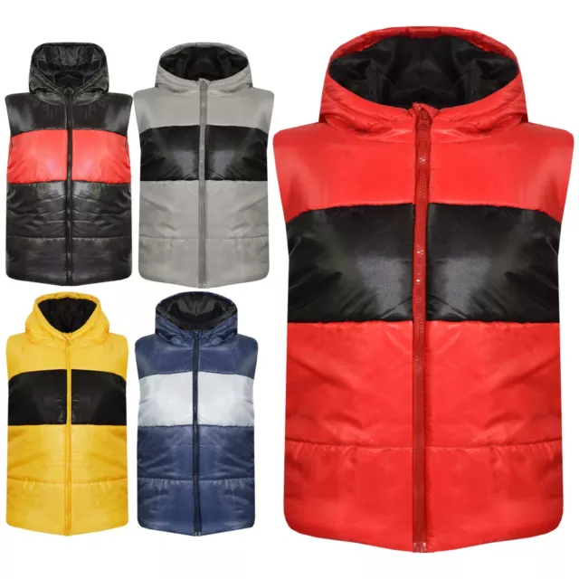 Kinder Kontrast Panel Jungen Mädchen ärmellose Weste Kapuze Bodywarmer Jacke 5-13