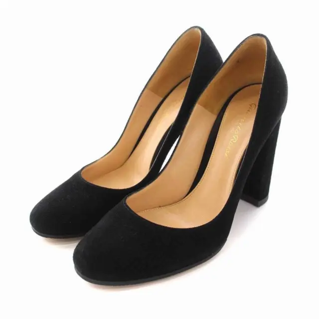 Gianvito Rossi women's chunky heel round toe suede pumps in black size 37 used